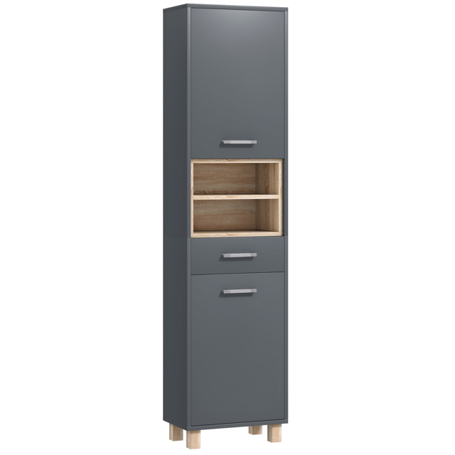 HOMCOM Tall Bathroom Storage Cabinet with MDF Triamine Board Tall Bathroom Cupboard with Waterproof Sticker and Open Shelves - Matte Grey - Aosom UK - image 1