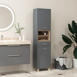 HOMCOM Tall Bathroom Storage Cabinet with MDF Triamine Board Tall Bathroom Cupboard with Waterproof Sticker and Open Shelves - Matte Grey - Aosom UK - thumbnail 7