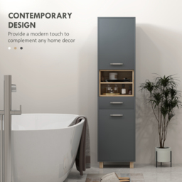 HOMCOM Tall Bathroom Storage Cabinet with MDF Triamine Board Tall Bathroom Cupboard with Waterproof Sticker and Open Shelves - Matte Grey - Aosom UK - thumbnail 5