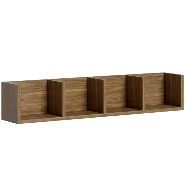HOMCOM Wall Mount 84 CD / 56 DVD/Blu-ray/ Media Storage Rack 4 Cubes Wooden Shelf Organizer Unit Bookcase Display, Walnut - image 1