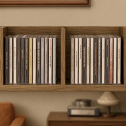 HOMCOM Wall Mount 84 CD / 56 DVD/Blu-ray/ Media Storage Rack 4 Cubes Wooden Shelf Organizer Unit Bookcase Display, Walnut - thumbnail 9