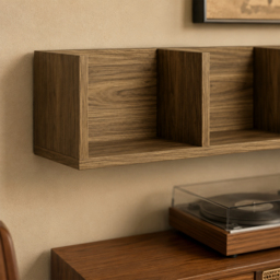 HOMCOM Wall Mount 84 CD / 56 DVD/Blu-ray/ Media Storage Rack 4 Cubes Wooden Shelf Organizer Unit Bookcase Display, Walnut - thumbnail 8