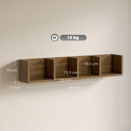 HOMCOM Wall Mount 84 CD / 56 DVD/Blu-ray/ Media Storage Rack 4 Cubes Wooden Shelf Organizer Unit Bookcase Display, Walnut - thumbnail 3