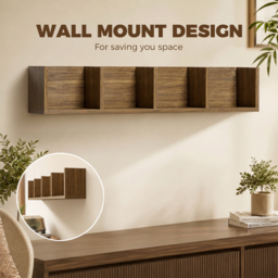 HOMCOM Wall Mount 84 CD / 56 DVD/Blu-ray/ Media Storage Rack 4 Cubes Wooden Shelf Organizer Unit Bookcase Display, Walnut - thumbnail 4