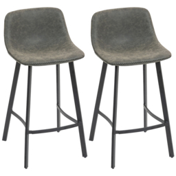 HOMCOM Bar Stools Set of 2, PU Leather Dining Stools with Backrest, Footrest, for Kitchen, Counter, Breakfast Bar, Grey - thumbnail 1