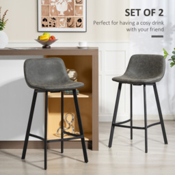 HOMCOM Bar Stools Set of 2, PU Leather Dining Stools with Backrest, Footrest, for Kitchen, Counter, Breakfast Bar, Grey - thumbnail 4