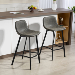HOMCOM Bar Stools Set of 2, PU Leather Dining Stools with Backrest, Footrest, for Kitchen, Counter, Breakfast Bar, Grey - thumbnail 2