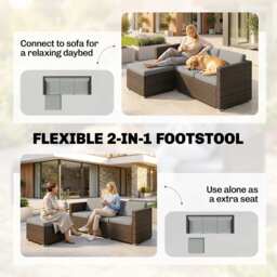Outsunny 3 Pieces Garden Furniture Set w/ Cushions, PE Rattan Wicker Conversation Corner Sofa Set, Light Grey - thumbnail 7