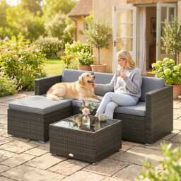 Outsunny 3 Pieces Garden Furniture Set w/ Cushions, PE Rattan Wicker Conversation Corner Sofa Set, Light Grey - thumbnail 9