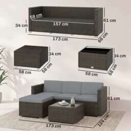 Outsunny 3 Pieces Garden Furniture Set w/ Cushions, PE Rattan Wicker Conversation Corner Sofa Set, Light Grey - thumbnail 3