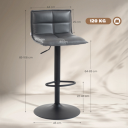 HOMCOM Set of Two Modern Faux Leather Bar Stools - Dark Grey - thumbnail 3