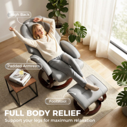 HOMCOM Swivel Recliner Chair with Footstool, PU Leather Recliner Armchair with Adjustable Back and Wood Frame, Grey - thumbnail 6