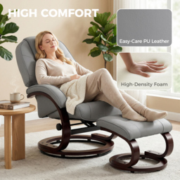 HOMCOM Swivel Recliner Chair with Footstool, PU Leather Recliner Armchair with Adjustable Back and Wood Frame, Grey - thumbnail 7