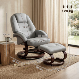 HOMCOM Swivel Recliner Chair with Footstool, PU Leather Recliner Armchair with Adjustable Back and Wood Frame, Grey - thumbnail 3