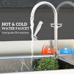 HOMCOM Outdoor Stainless Steel Kitchen Sink, Freestanding Sink Single Bowl with Cold and Hot Water Pipe and Storage Shelves - thumbnail 6