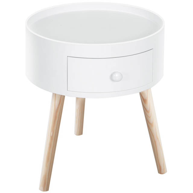HOMCOM Modern Round Coffee Table, Wooden Side Table with Drawer, Wood Legs, Living Room Storage, White - Aosom UK - image 1