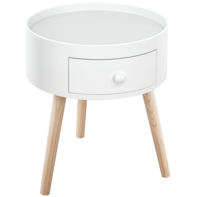 HOMCOM Modern Round Coffee Table, Wooden Side Table with Drawer, Wood Legs, Living Room Storage, White - Aosom UK - image 1