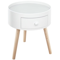 HOMCOM Modern Round Coffee Table, Wooden Side Table with Drawer, Wood Legs, Living Room Storage, White - Aosom UK