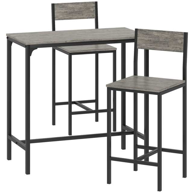 HOMCOM 3-Piece Bar Table Set with 2 Stools, Industrial Breakfast Bar Set with Footrest, Backrest for Dining Room, Small Space - image 1
