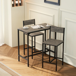 HOMCOM 3-Piece Bar Table Set with 2 Stools, Industrial Breakfast Bar Set with Footrest, Backrest for Dining Room, Small Space - thumbnail 2