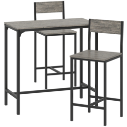 HOMCOM 3-Piece Bar Table Set with 2 Stools, Industrial Breakfast Bar Set with Footrest, Backrest for Dining Room, Small Space - thumbnail 1