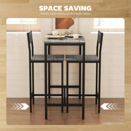 HOMCOM 3-Piece Bar Table Set with 2 Stools, Industrial Breakfast Bar Set with Footrest, Backrest for Dining Room, Small Space - thumbnail 5