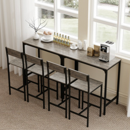 HOMCOM 3-Piece Bar Table Set with 2 Stools, Industrial Breakfast Bar Set with Footrest, Backrest for Dining Room, Small Space - thumbnail 8