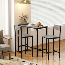 HOMCOM 3-Piece Bar Table Set with 2 Stools, Industrial Breakfast Bar Set with Footrest, Backrest for Dining Room, Small Space - thumbnail 6