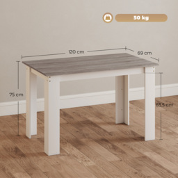HOMCOM Dining Table for 4-6 People, Kitchen Table with Wood Effect for Dining Room, Grey - thumbnail 3