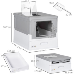PawHut Hooded Cat Litter Box with Scoop, Front Entry Top Exit, Portable Pet Toilet, Large Space, Easy Assemble, Grey - Aosom UK - thumbnail 3