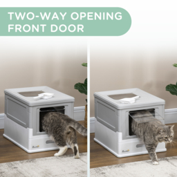 PawHut Hooded Cat Litter Box with Scoop, Front Entry Top Exit, Portable Pet Toilet, Large Space, Easy Assemble, Grey - Aosom UK - thumbnail 8
