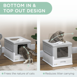 PawHut Hooded Cat Litter Box with Scoop, Front Entry Top Exit, Portable Pet Toilet, Large Space, Easy Assemble, Grey - Aosom UK - thumbnail 5