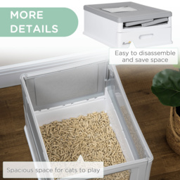 PawHut Hooded Cat Litter Box with Scoop, Front Entry Top Exit, Portable Pet Toilet, Large Space, Easy Assemble, Grey - Aosom UK - thumbnail 7