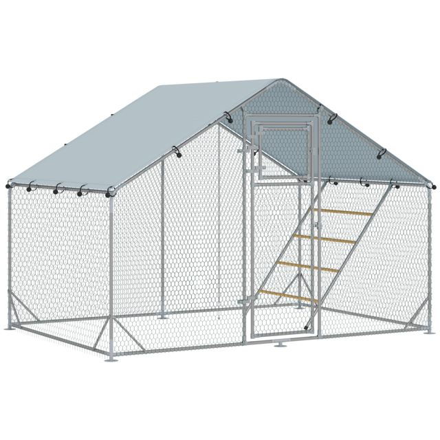 PawHut Walk in Chicken Run w/ Cover, Feeding Door, Hanging Feeder, Perch, for 6-8 Poultry - image 1