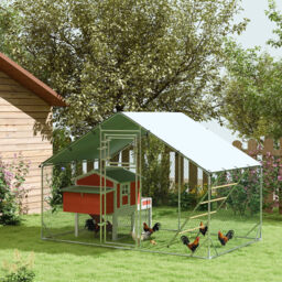 PawHut Walk in Chicken Run w/ Cover, Feeding Door, Hanging Feeder, Perch, for 6-8 Poultry - thumbnail 2