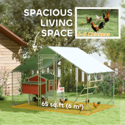 PawHut Walk in Chicken Run w/ Cover, Feeding Door, Hanging Feeder, Perch, for 6-8 Poultry - thumbnail 4