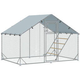 PawHut Walk in Chicken Run w/ Cover, Feeding Door, Hanging Feeder, Perch, for 6-8 Poultry