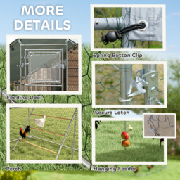 PawHut Walk in Chicken Run w/ Cover, Feeding Door, Hanging Feeder, Perch, for 6-8 Poultry - thumbnail 7