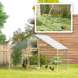 PawHut Walk in Chicken Run w/ Cover, Feeding Door, Hanging Feeder, Perch, for 6-8 Poultry - thumbnail 3