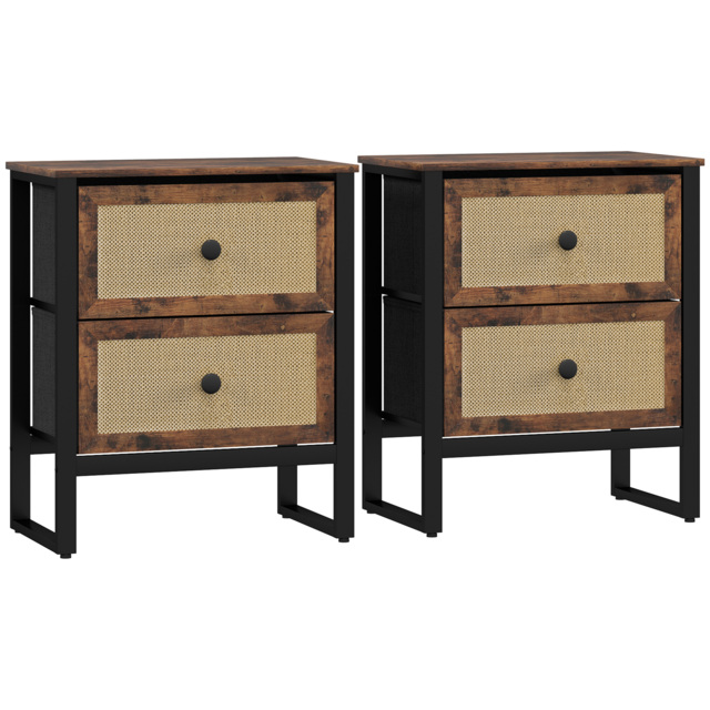 HOMCOM Industrial-Natural Bedside Table Set of 2 - Brown - image 1