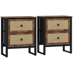 HOMCOM Industrial-Natural Bedside Table Set of 2 - Brown - thumbnail 1