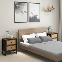 HOMCOM Industrial-Natural Bedside Table Set of 2 - Brown - thumbnail 2