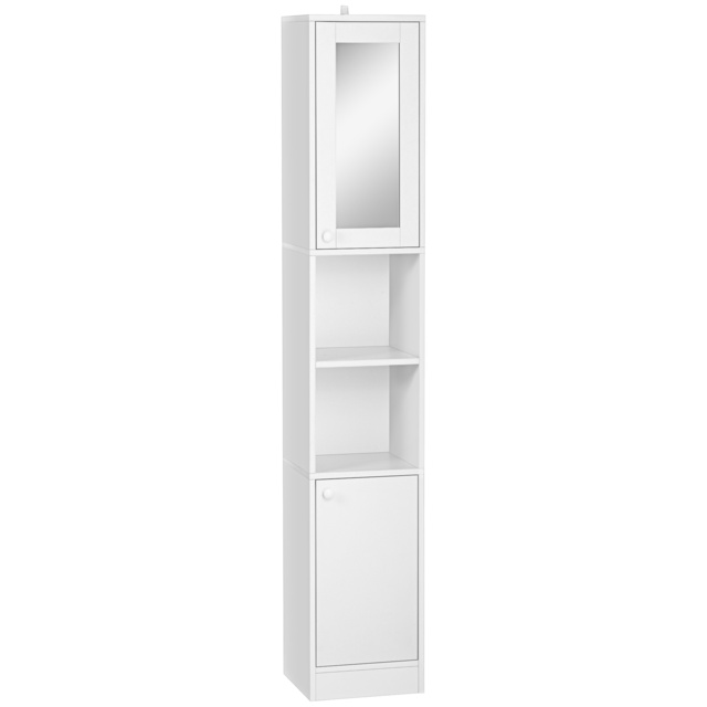 kleankin Tall Bathroom Cabinet with Mirror: Slim Freestanding Unit, Adjustable Shelves - Aosom UK - image 1