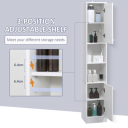 kleankin Tall Bathroom Cabinet with Mirror: Slim Freestanding Unit, Adjustable Shelves - Aosom UK - thumbnail 5