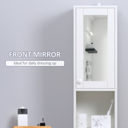 kleankin Tall Bathroom Cabinet with Mirror: Slim Freestanding Unit, Adjustable Shelves - Aosom UK - thumbnail 4