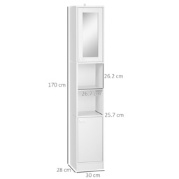 kleankin Tall Bathroom Cabinet with Mirror: Slim Freestanding Unit, Adjustable Shelves - Aosom UK - thumbnail 3