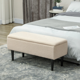 HOMCOM 47L Teddy Fleece Storage Ottoman - Cream - thumbnail 2