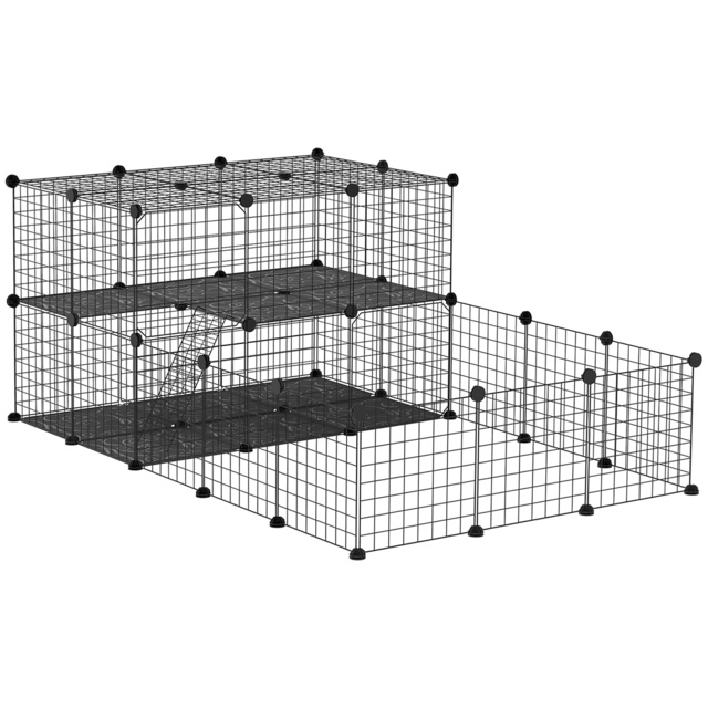 PawHut Pet Playpen with Door, Guinea Pigs Metal Mesh Cage for Small Animal, Chinchilla, 175 x 105 x 70 CM, Black - image 1