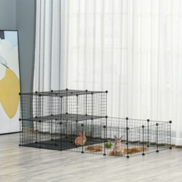 PawHut Pet Playpen with Door, Guinea Pigs Metal Mesh Cage for Small Animal, Chinchilla, 175 x 105 x 70 CM, Black - thumbnail 2