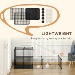 PawHut Pet Playpen with Door, Guinea Pigs Metal Mesh Cage for Small Animal, Chinchilla, 175 x 105 x 70 CM, Black - thumbnail 8